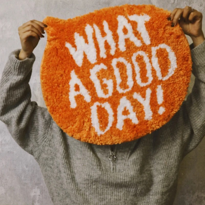 Orange Positivity 'What A Good Day' Tufted Rug