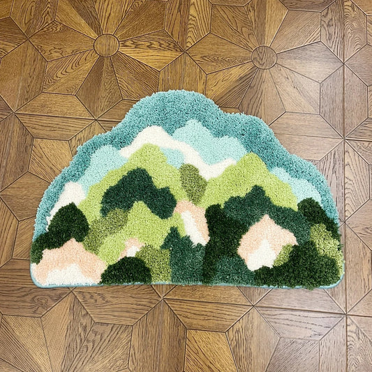 Outdoors Green Mountain Nature Lover Hiking Tufted Rug