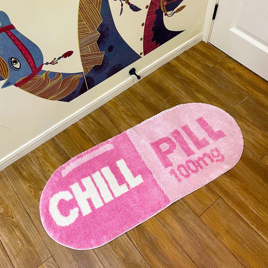 Pink Blue 'Chill Pill' 100mg Oval Tufted Rug