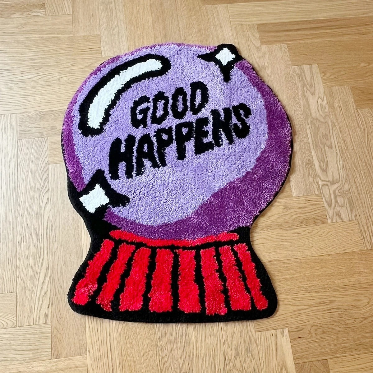 Positivity 'Good Happens' Purple Crystal Ball Tufted Rug