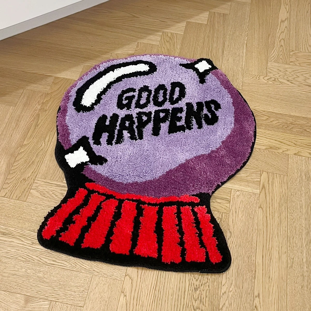 Positivity 'Good Happens' Purple Crystal Ball Tufted Rug