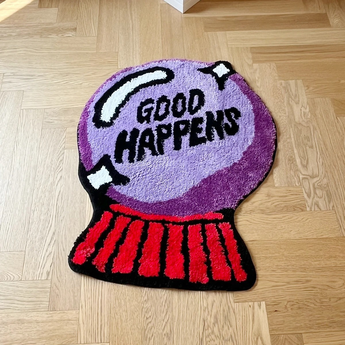 Positivity 'Good Happens' Purple Crystal Ball Tufted Rug