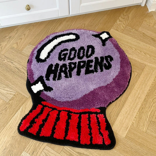 Positivity 'Good Happens' Purple Crystal Ball Tufted Rug