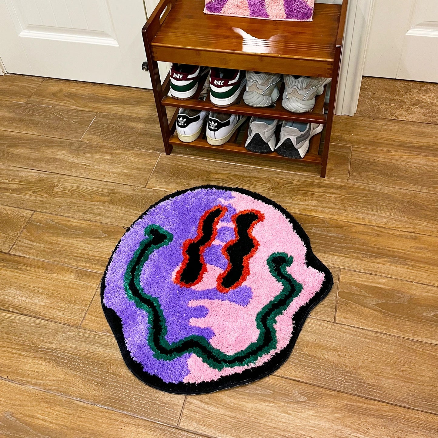 Purple Pink Trippy Smiling Face Tufted Rug
