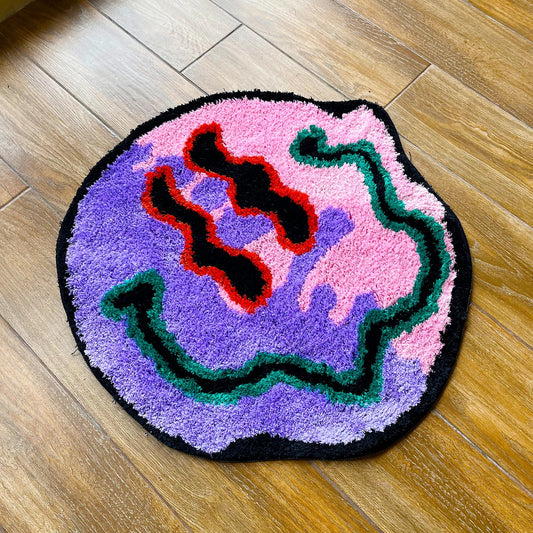 Purple Pink Trippy Smiling Face Tufted Rug