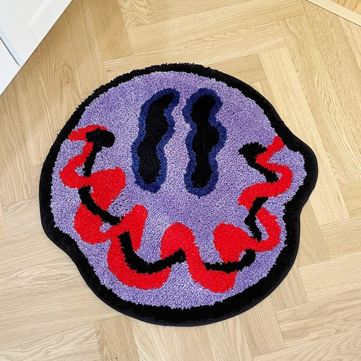Purple Red Trippy Smiling Face Tufted Rug