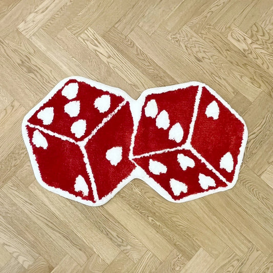 Red Dice With White Hearts Tufted Rug