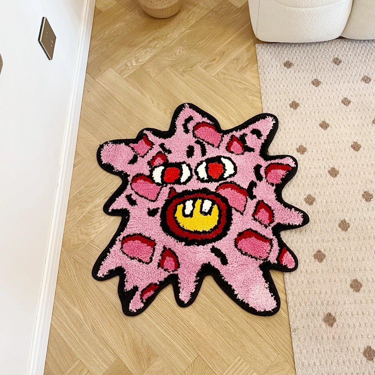 Red Pink 'Tyler The Creator' Inspired Cherry Bomb Explosion Tufted Rug