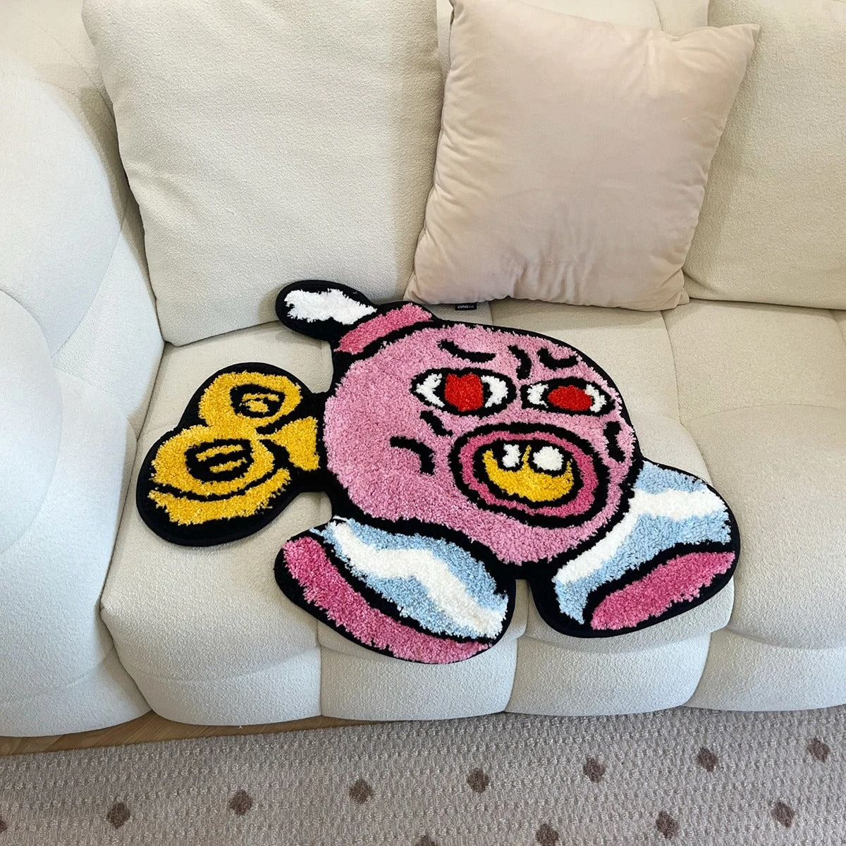 Red Pink 'Tyler The Creator' Inspired Cherry Bomb Ticking Tufted Rug