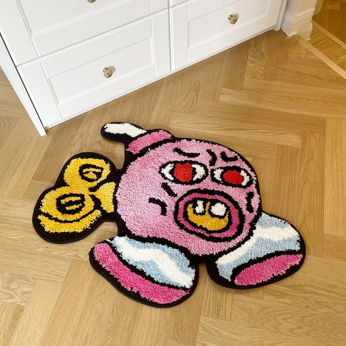 Red Pink 'Tyler The Creator' Inspired Cherry Bomb Ticking Tufted Rug