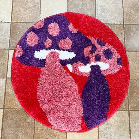 Round Red Psychedelic Colorful Mushroom Tufted Rug