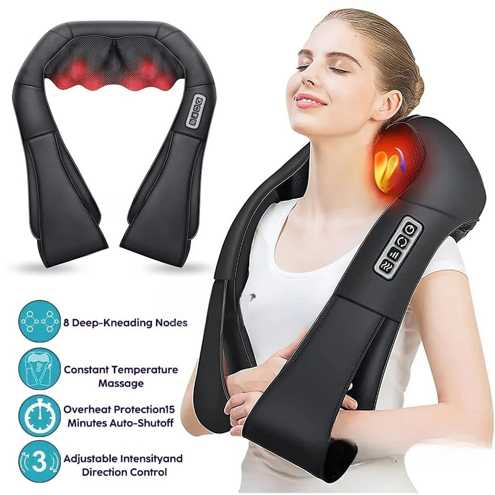 Shiatsu Neck and Shoulder Massager with Heat – Deep Kneading 3D Massage Pillow for Back, Waist, and Leg Pain Relief – Portable Electric Massager for Home, Office, Car