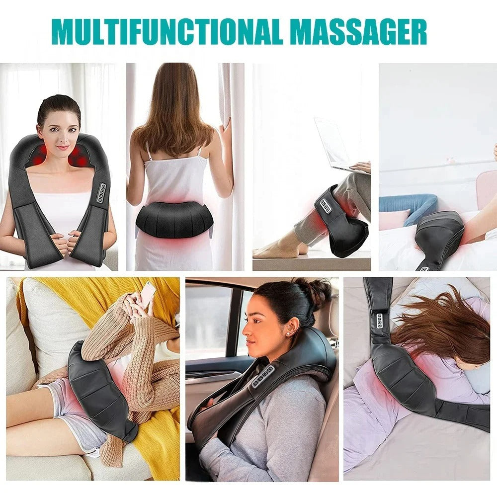 Shiatsu Neck and Shoulder Massager with Heat – Deep Kneading 3D Massage Pillow for Back, Waist, and Leg Pain Relief – Portable Electric Massager for Home, Office, Car