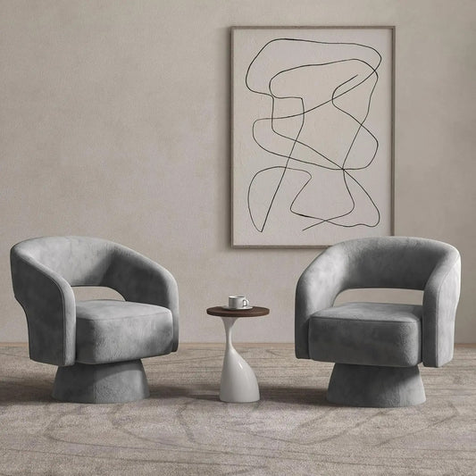Minimalist Modern Design Velvet Upholstered Barrel Cushioned Overstuffed Accent Chair