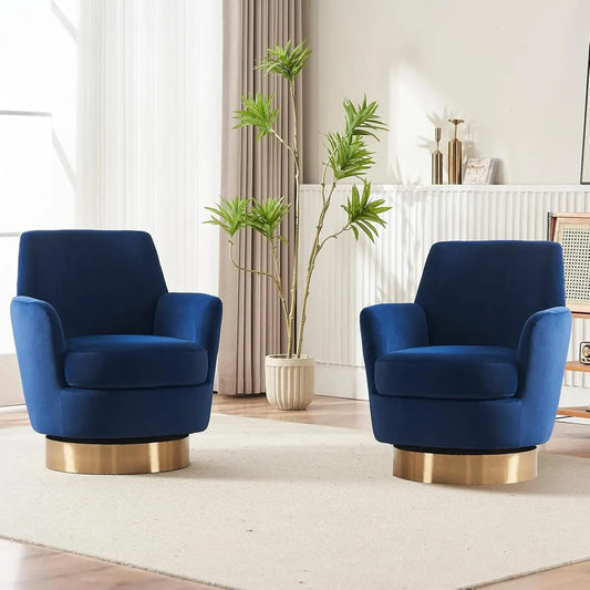 Swivel Barrel Round Bucket Velvet Upholstered Accent Chairs Gold Base (Set of 2)