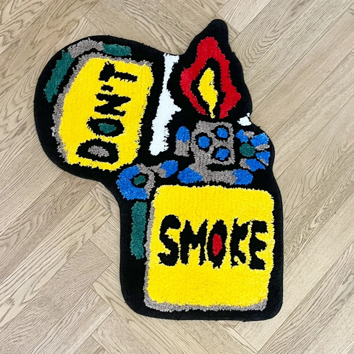 Yellow 'Don't Smoke' Lighter Tufted Rug