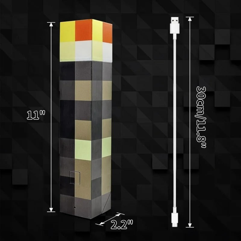 11.5 Inch Minecraft Themed Torch LED Night Light USB Rechargeable Table Lamp Kids Room Decor Birthday Party Toy Lights